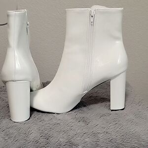 Allegra K Women's Chunky Heel Pointed Toe Zipper Ankle Boots